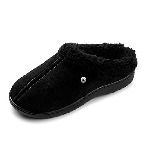 Beyond boys" Boys Stitched Faux Suede, Fleece Lined Clog Slippers Black 3/4