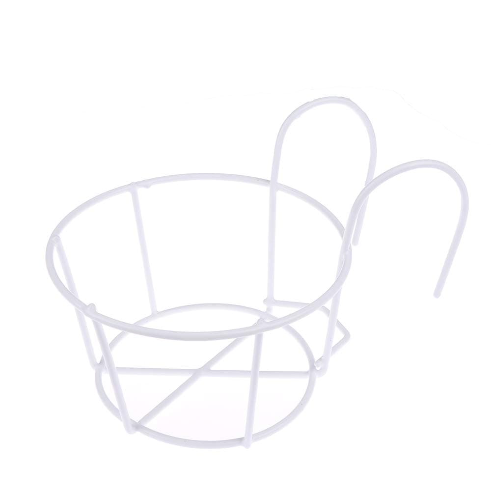 1 Pack Hanging Railing Planters Flower Pot Holders Plant Iron Racks Fence Metal Potted Stand Mounted Balcony Round Plant Baskets Shelf Container Box for Indoor and Outdoor Use-White,Garden Steel Pots