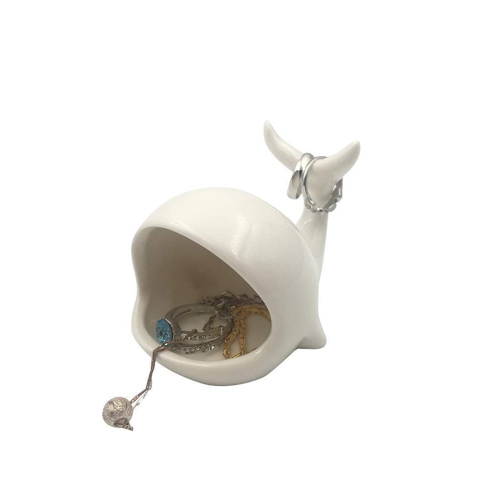 OYLZ Adorable Ceramic Whale Ring Holder Trinket Tray Earrings Stand Display Organizer Holder Jewelry Holder Ornament Home Decoration