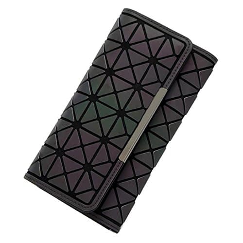 Women’s Long Luminous Geometric Lattice Clutch Wallet Trifold Purse Credit Cards Case Money Organizer