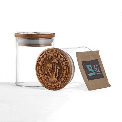 Topboro Glass Stash Jar with Two-way Humidity Pack (200mL) (Mushrooms)