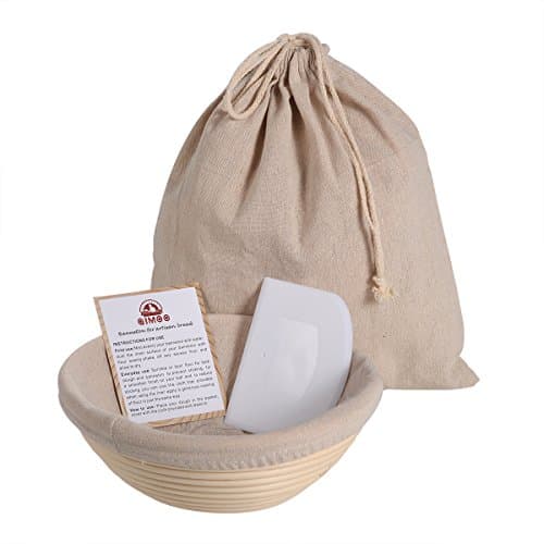 Round 10 inch Banneton Proofing Basket Baking Set (1000g Dough) for Rising Sourdough Bread with Bowl Scraper & Brotform cloth Liner & Artisan Bread Loaf Bag