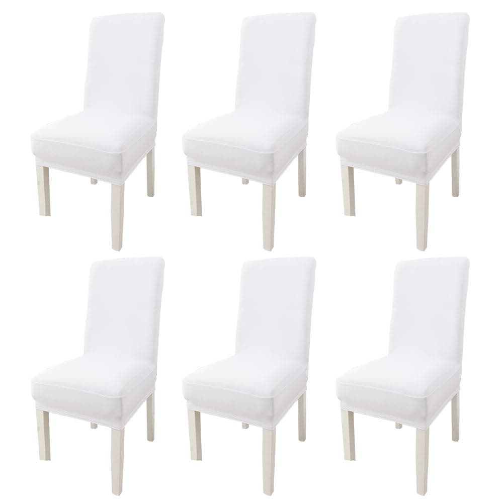 JZS Chair Covers Set of 6 Stretchable Dining Room Chair Covers Stretch Table Chair Covers,Soft Fabric Removable and Washable Fit for Dinning Room, Old Chair, Wedding Ceremony,White