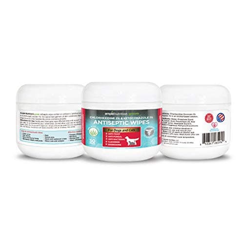 Ample Nutrition Cucumber-Melon Scented Chlorhexidine Wipes with Ketoconazole and Aloe for Dogs and Cats, 50 Pads