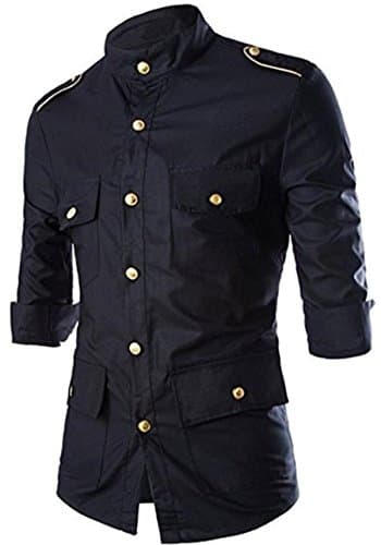 FCYOSO Men's Cool Army Style Gold Shoulder Strap Seven Sleeves XX-Large Black