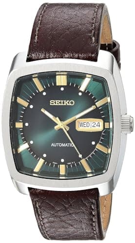SEIKO Automatic Watch for Men - Recraft Series - Brown Leather Strap, Day/Date Calendar, 50m Water Resistant