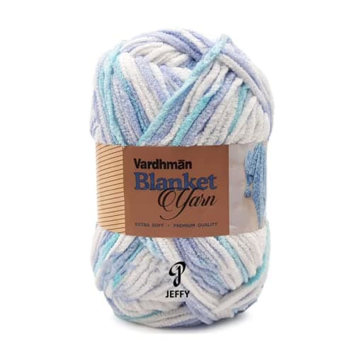 JEFFY Vardhman Blanket Knitting Yarn Thick/Mottu Multi Iras Sky Blue White(1 Ball 200 Gram Each) Wool, 200 gm Best Used with Knitting Needles, Crochet Needles Wool Yarn for Knitting Shade no-20