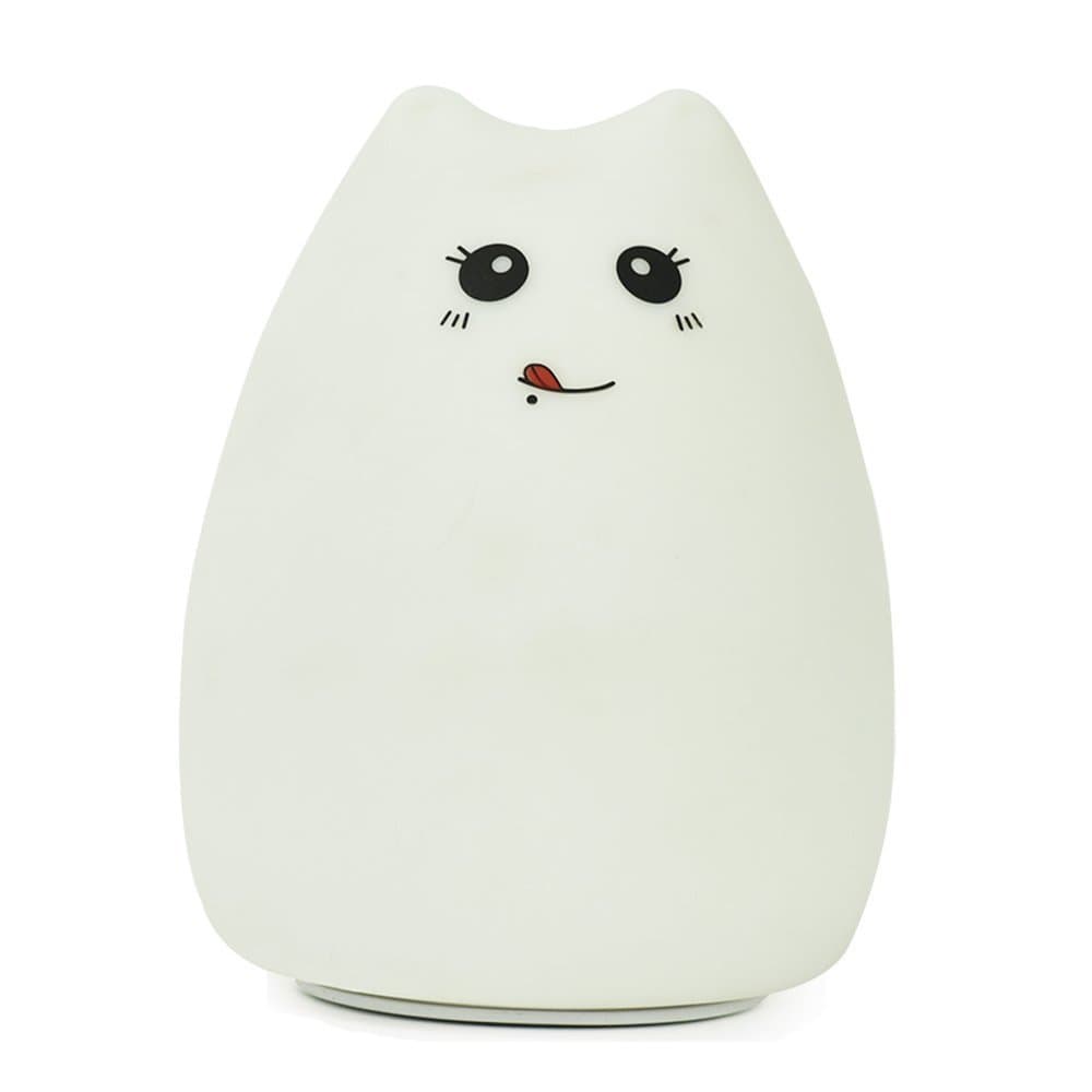 Silicone LED Night Light, BAIHE Portable Cute Cat Night Lamp for Kids Baby Bedroom, Warm / White Light, 7-Color Breathing Modes, Tap Control, BPA-Free, USB Rechargeable Lithium Battery ( Greedy Cat)