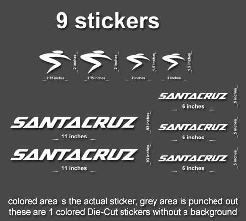 9X Santa Cruz Road, Mountain, Downhill Bike Sticker/Decal Laptop, Helmet, Bicycle (White)