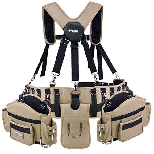 JACKSON PALMER Professional Comfort-Rig Tool Belt with Adjustable Suspenders (Detachable Pockets & 2 Power Tool Hooks) - Tan & Black
