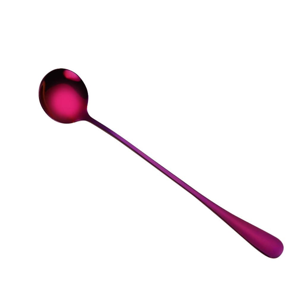 Rusily Dessert Spoons Teaspoons Small Coffee Spoons Espresso Spoons，Colorful Spoon Long Handle Spoons Flatware Drinking Tools Kitchen Gadget for Eating Mixing (Purple)
