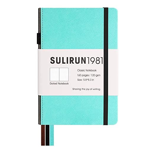 Journal Notebook,Classic A5 PU Faux Leather Cover, Thick Paper With Inner Pocket,Suitable For School Office Supplies,5.8 X 8.3 Inches,160 Pages (Turquoise, Dotted)