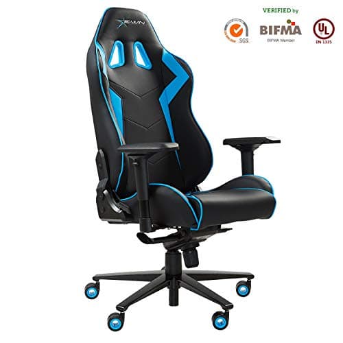 Ewin Gaming Chair 4D Armrests Memory Foam PU Leather with Headrest Lumbar Support Ergonomic High-Back Racing Computer Office Chair Champion Series Blue