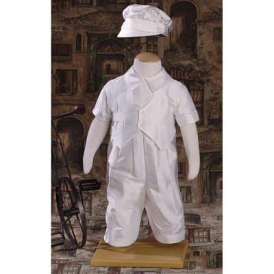 Dupioni Silk Heirloom Christening Outfit w/Vested Front & Banded Cap