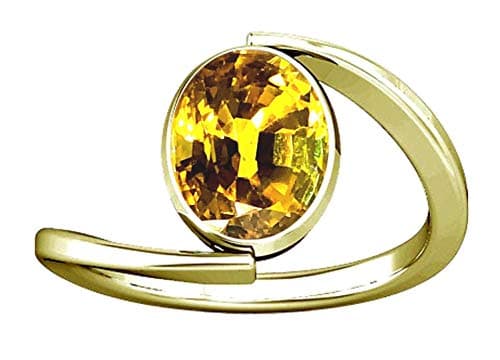 Divya Shakti 6.25-6.50 Carats Yellow Sapphire Ring (Pukhraj Stone Panchadhatu Ring) 100% Original Natural AAA Quality Gemstone for Women (4.75)