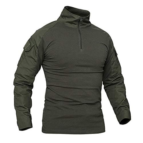AKARMY Men's Tactical Military Army Combat T-Shirt Long Sleeve Slim Fit Camo Shirt with 1/4 Zipper PLY11 Black Python