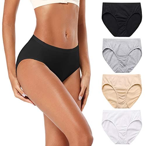 Molasus Women's 100 Cotton Underwear Soft Breathable Full Coverage Briefs Panties Ladies Underpants 4 Pack Nude