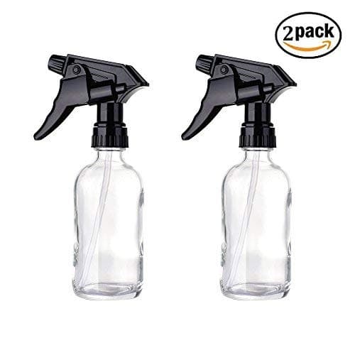 2 Pack Empty Amber Glass Spray Bottles with Black Trigger Sprayers,8 oz Refillable Container for Essential Oils, Cleaning Products, or Aromatherapy (Transparent)