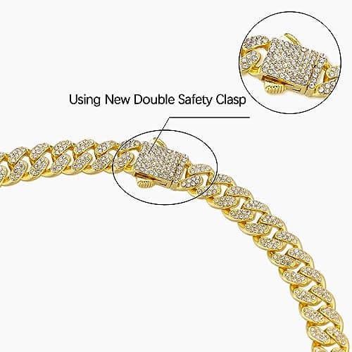 FEEL STYLE Mens Cuban Link Chain Miami Cuban Necklace 18k Gold Silver Diamond Cut Stainless Steel Chain for Men13mm 10mm Iced Out Hip Hop Jewelry