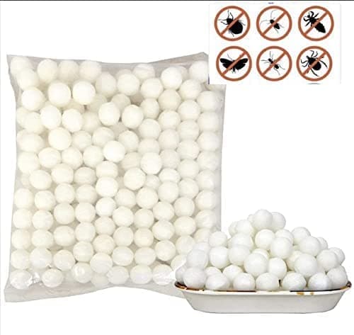 MeeTo Naphthalene Balls for Clothes, Kapoor, Kunain, Naphthalene Balls 3 in 1 Anti-Insect, Anti-Moth, Anti-pests/Napthalene Balls for Bathroom, Cockroaches - White, Pack Of 500Gm