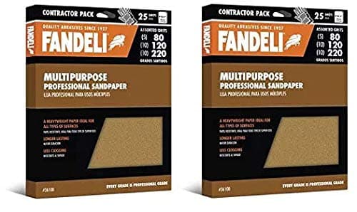 Fandeli 36100 Assorted Grits (80, 120, 220) Multipurpose Sandpaper Sheets, 9" x 11", 25-Sheet (2-(Pack))