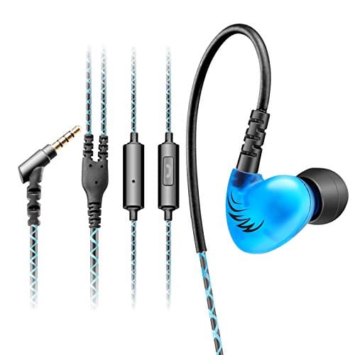 iSens W1 In-Ear Sports/Running/Gym/Hiking/Jogger/Exercise/Cycling/Workout Athletic Fitness Stay in Ear Sweat Proof Resistant Wired Memory Cable Earphones with Inline Microphone(No Volume Controlling Function) for Mp3/Mp4 Players, iPhone iPad, iPod Touch, Nano, Shuffle, Androids, Laptops, Tablets and other Music Players with 3.5mm Audio Line-in. (Blue)