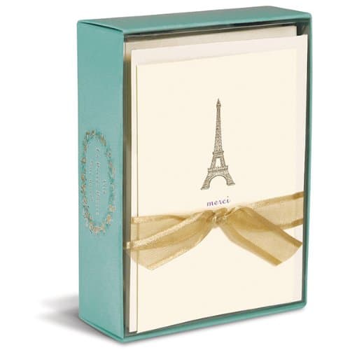 GraphiqueEiffel Tower La Petite Presse Notecards, 10 Durable Embossed and Embellished Gold Foil Merci Eiffel Tower Notes with Matching Envelopes, 3.25" x 4.75"