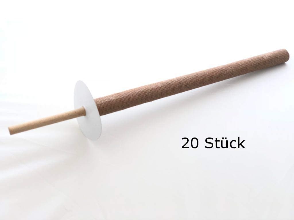 20x Wax Torch Beige with Wooden Stick and Hand Protection Plates/75 Minutes Burn Time Each