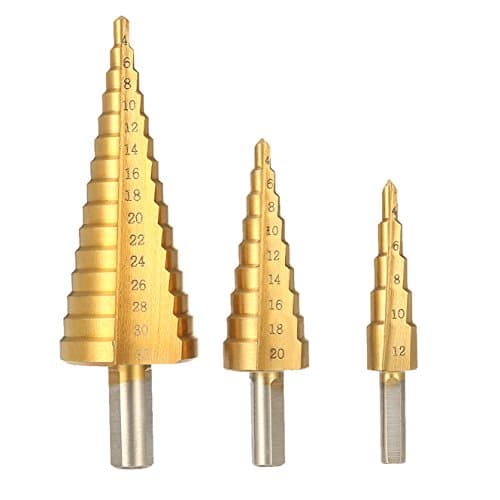Numbered Drill Bits, High Speed Steel Step Cone Drill Bit for Metal, Drill Attachment Cone Titanium Hole Cutter Metric 3-12 4-12 4-20mm 1/4" Polishing (3pcs)