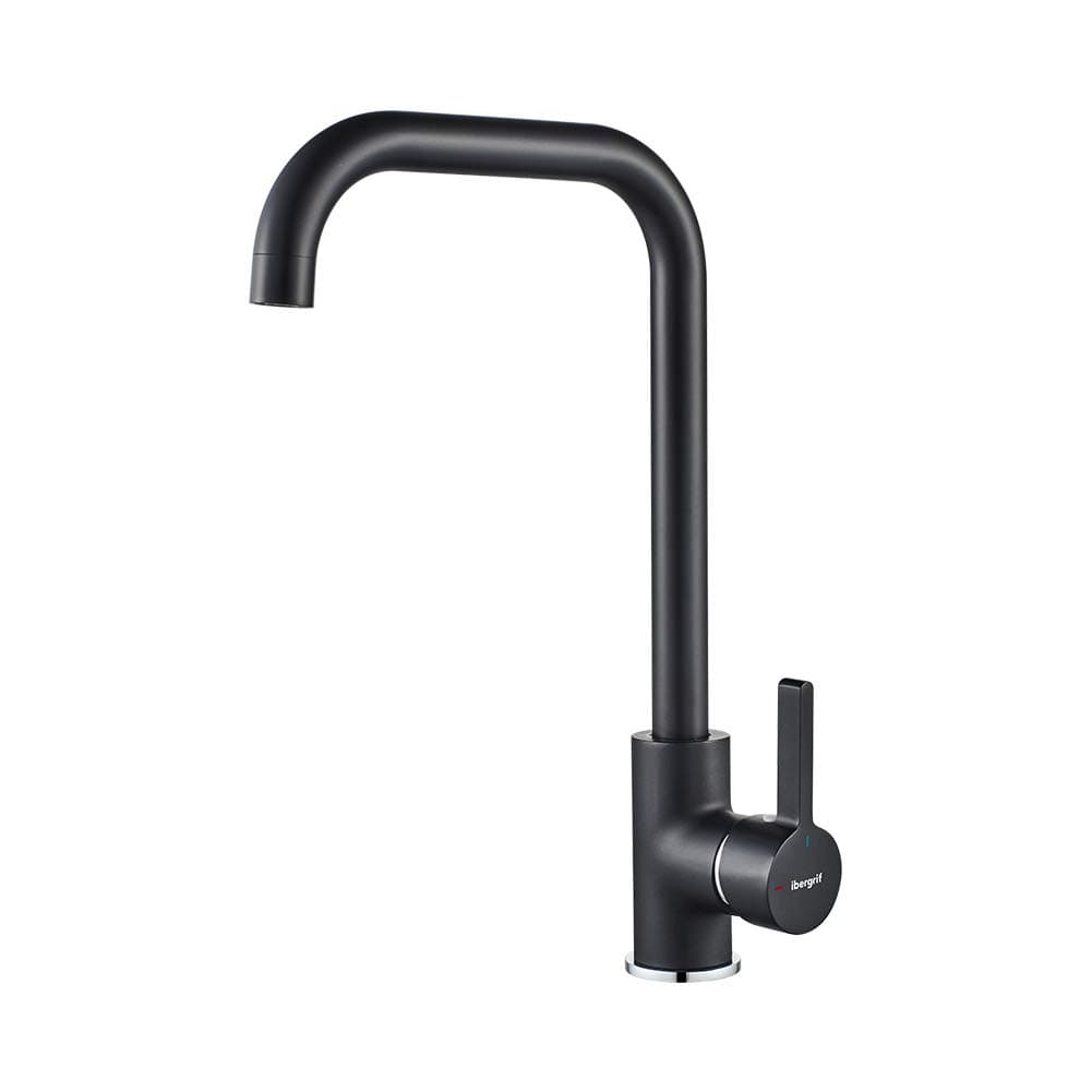 Ibergrif Kitchen Tap, Kitchen Taps Sink with High Spout, 360° Swivel Single Handle Lever Faucet, Dual Control Hot and Cold, Black, M22105B