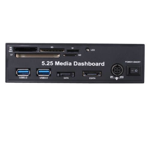 Nextrox® 5.25" PC Media Dashboard Front Panel USB 3.0 HUB SD MS MMC CF XD TF M2 Card Reader SATA ESATA