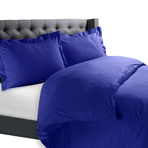Elegant Linen Store, Luxurious & Soft 3 PCs Duvet Cover Set Solid Pattern 100% Egyptian Cotton Quilt Cover Set 500 TC Size King Color Royal Blue