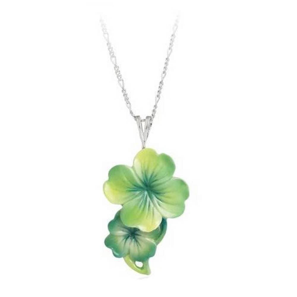 Retired Franz Fashion AccessoriesShamrock Flower Rhodium Plated Brass & Sculptured Porcelain Necklace