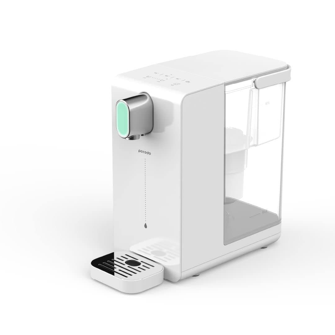 Porodo Lifestyle Instant Hot Water Dispenser with Automatic Ambient Lighting, 2200W Power, 4 Levels of Temperature, Large Water Tank Capacity, Convenient & Compact - White