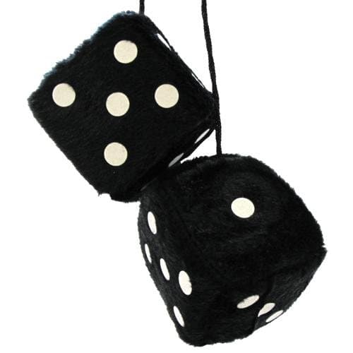 Black Fluffy Furry Dice - Hang in Car - Car Accessory