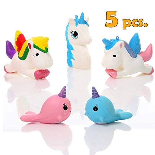 Magical Unicorn Squishies Pack of 5 pcs. Rainbow Scented Jumbo Set Slow Rising Stress Reliever Toy for Kids and Adults