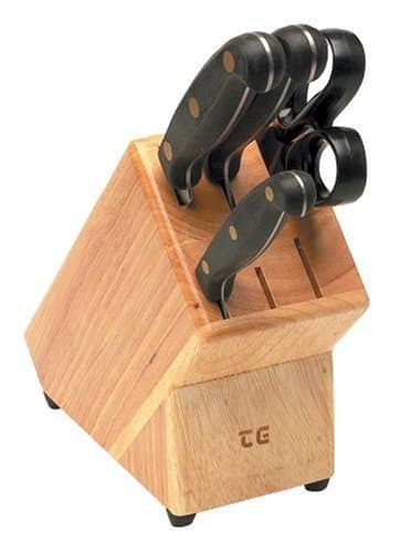 T&G Knife Block in Hevea with Slots for 5 Knives and Scissors/Steel