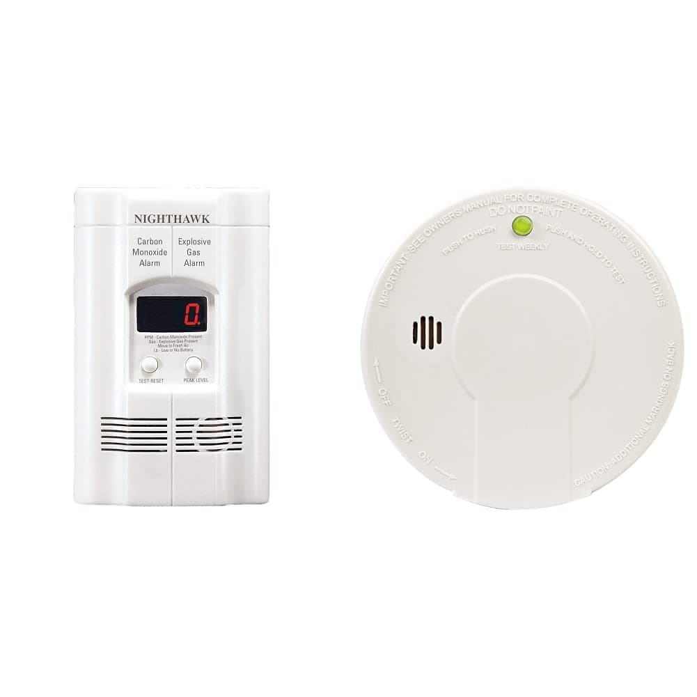 Kidde Nighthawk Carbon Monoxide Detector & Propane, Natural & Explosive Gas Detector, AC-Plug-in with Battery Backup, Digital Display, White & Smoke Detector, Battery Powered with Test Button