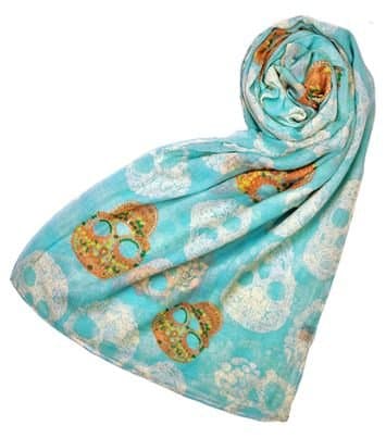 Skulls Print Scarf - Lightweight Fabric (Blue)