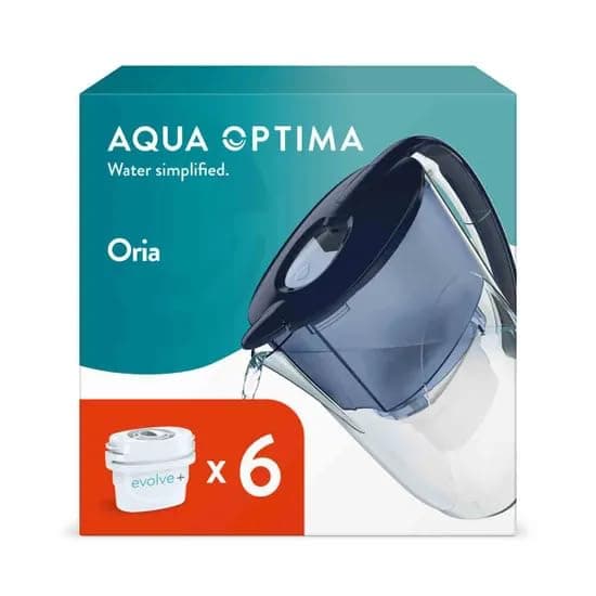 Oria Water Filter Jug & 6 Evolve+ Filter Cartridge 2.8L Blue - Fridge & Dishwasher Friendly, Easy Fill - Reduces Limescale, Chlorine & Other Impurities - By LAICA (Packaging May Vary)