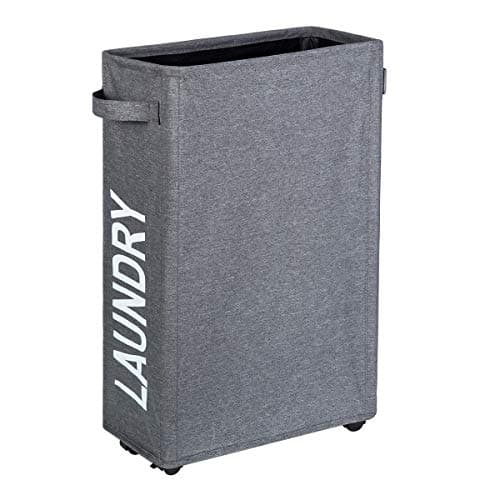 ZERO JET LAG 45L Slim Laundry Hamper on Wheels Rolling Thin Laundry Basket Clothes Basket Tall Dirty Clothes Bin Storage Basket Organizer Sorter Bedroom Bathroom 15×8×22 in (22 Inches,Gray)