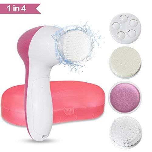 Electric Facial Cleansing Brush Set 4 in 1, Spa set for Deep Cleansing and Removing Blackheads, 2 Speeds Settings, Travel Case included.