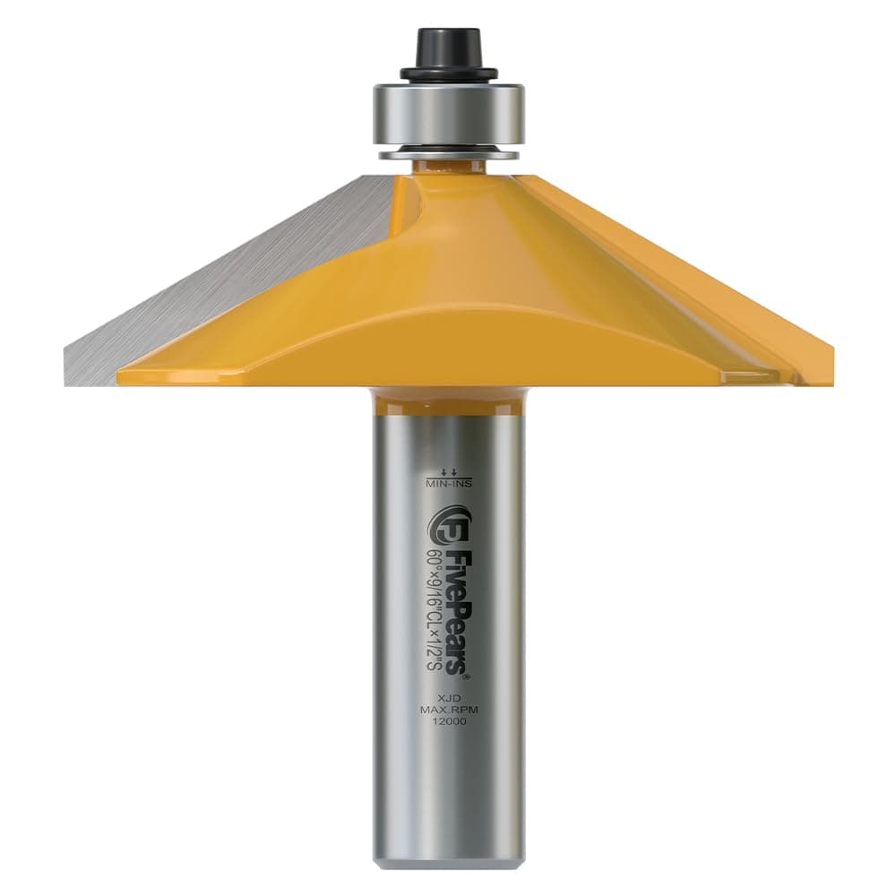 FivePears Chamfer Router Bit 1/2 Inch Shank, 60 Degree, 9/16" Cutting Length, Edge Forming Bevel Carbide Tipped Router Bit with Bearing, Miter Angle Milling Cutters Tool