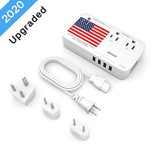 2020 Upgraded DOACE 2200W Travel Voltage Converter Power Adapter Combo for Hair Dryer Laptop Camera Cell Phone, 2.4A 4-Port USB and UK/AU/EU/US Plug Wall Chargers for Over 200 Countries