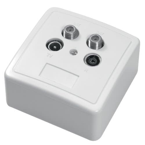 4-port antenna socket (satellite / TV / Radio) for use as AN End Socket / DC / Suitable for Surface and Flush Mounting