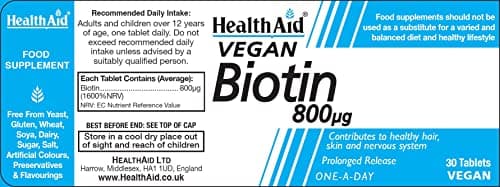 HealthAid Biotin 800g - 30 Tablets