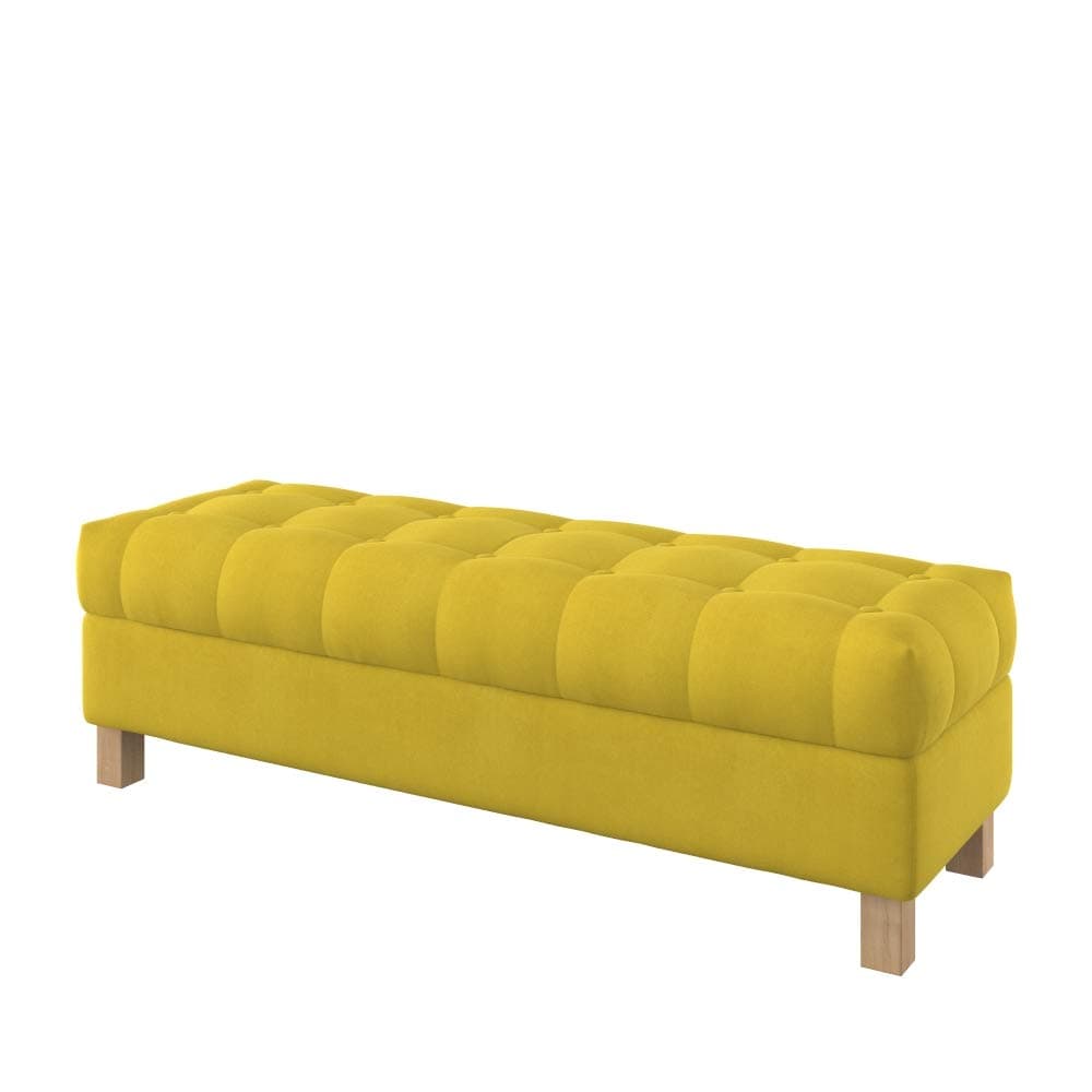 Furninero - Button Tufted Upholstered Opened Storage Bench Footstool Ottoman, squared legs, 140 cm wide, Majestic Velvet Yellow fabric (Stain Resistant)