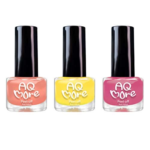 AQMORE Non Toxic Water Based Peel Off Nail Polish – Lasts for Days, GEL Like Shine, Dries in Minutes, Fragrance & Paraben Free, Kid Safe, Great Gift Idea - 0.20 fl oz/Bottle, 3 Colors Set, Ms Grapefruit
