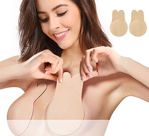Lift Up Invisible Bra Tape,Women Strapless Backless Adhesive Silicone Breast Pasties (Rabbit's ears Beige suit for C/D Cup)