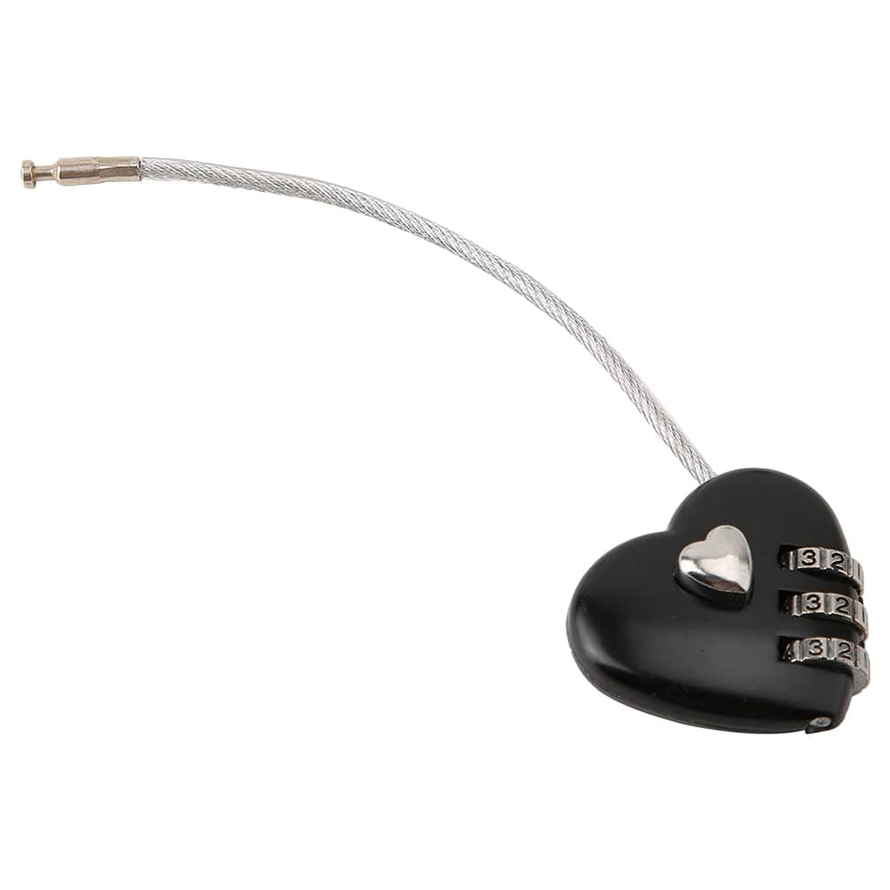 Code Padlock, 3-Digit Combination Lock Durable Suitcase Coded Lock, Heart Shaped Mini Zinc Alloy Portable Hall Locker Jewelry Box for Luggage Backpack(black)